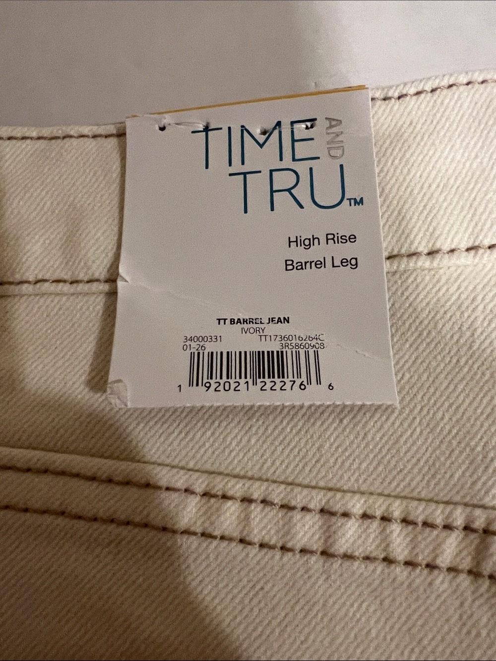 NWT Time & Tru Women’s Ivory Barrel Leg Jeans High Rise Utility Pants Ivory 14 - Picture 6 of 14
